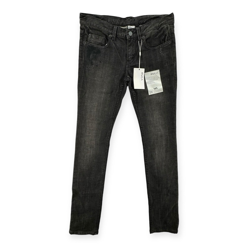 NWT‎ RVCA Jeans Womens 26 Low Rise Skinny Black Denim Basic Pants RN127571